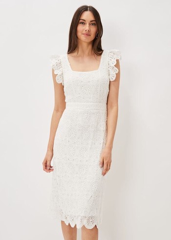 Phase Eight Tamari Crochet Dress White USA | 3067482-CZ